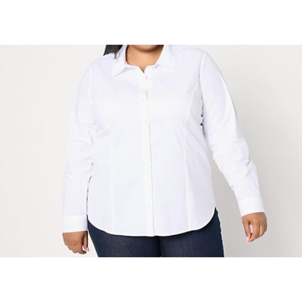 Isaac Mizrahi Size 3X Bright White Estate Stretch Poplin Blouse A664417 NWOT